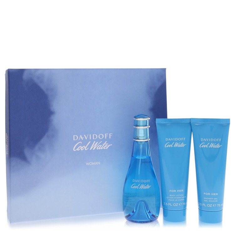 Cool Water Gift Set By Davidoff 3.4 oz Eau De Toilette Spray + 2.5 oz Body Lotion + 2.5 oz Shower Gel For Women By Davidoff