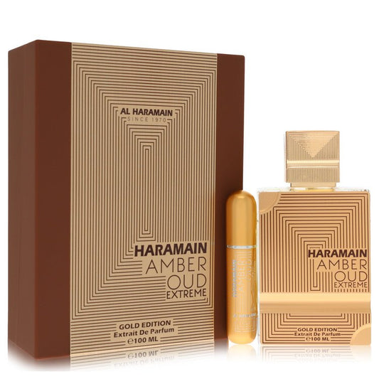 Al Haramain Amber Oud Gold Edition Extreme Gift Set By Al Haramain 3.4 Pure Perfume Spray + 0.34 oz Refillable Spray For Women By Al Haramain