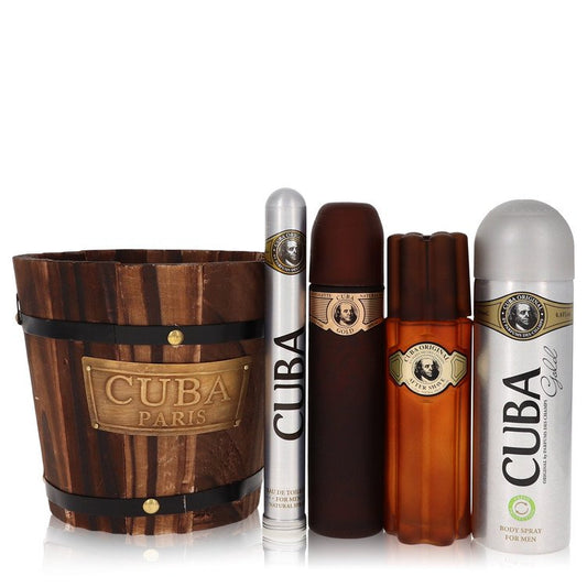 Cuba Gold Gift Set By Fragluxe 3.4 oz Eau De Toilette Spray + 1.17 oz Eau De Toilette Spray + 6.7 oz Body Spray + 3.3 oz After Shave For Men By Fragluxe