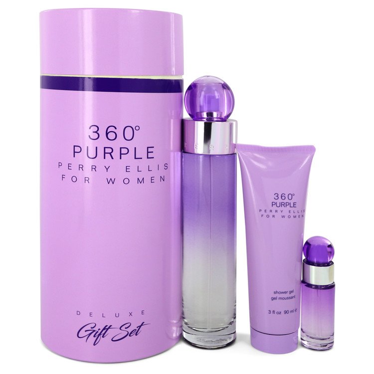 Image of Perry Ellis Perry Ellis 360 Purple Gift Set By Perry Ellis 3.4 oz Eau De Parfum Spray + .25 oz Mini EDP Spray + 3 oz Shower Gel by Perry Ellis 3.4 oz Eau De Parfum Spray + .25 oz Mini EDP Spray + 3 oz Shower Gel Eau De Parfum - Best Deals