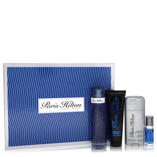 Paris Hilton Gift Set By Paris Hilton 3.4 oz  Eau De Toilette Spray + 3 oz Body Wash + 2.75 oz Deodorant Stick + .25 Mini EDT Spray For Men By Paris Hilton