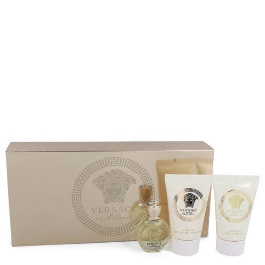 Versace Eros Gift Set By Versace .17 oz Mini EDP + .8 oz Shower Gel + .8 oz Body Lotion For Women By Versace